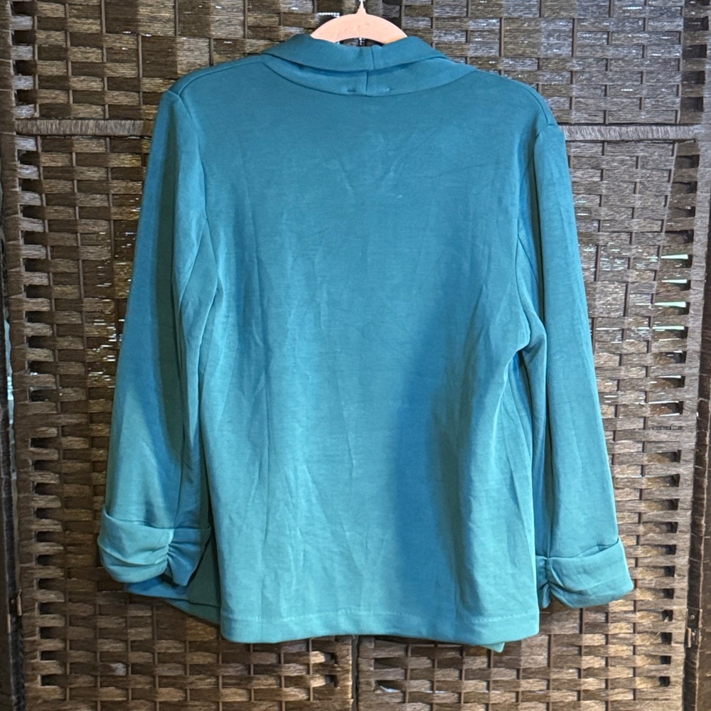 Skies Are Blue Open Front Blazer Teal Jacket Size Large - Picture 7 of 13